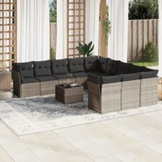 vidaXL 12 pcs conj. sofás jardim com almofadões vime PE cinzento-claro