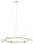 Candeeiro suspenso moderno com impressão de madeira e 6 luzes brancas - Jeana Circle Moderno