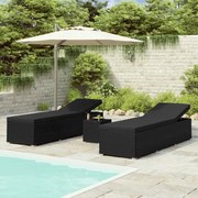 3 pcs espreguiçadeiras jardim c/ mesa de centro vime PE preto