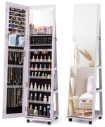 Armário para joias com fechadura de 64 polegadas e espelho de maquiagem embutido - branco