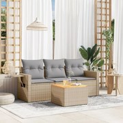 vidaXL 4 pcs conjunto de sofás para jardim c/ almofadões vime PE bege