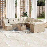 vidaXL 12 pcs conjunto de sofás p/ jardim com almofadões vime PE bege