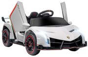 HOMCOM Carro Elétrico Lamborghini 12V Velocidade Máxima 7 km/h com Controlo Remoto MP3 Luzes e Cinto de Segurança 111x61x45 cm Branco
