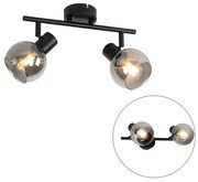 Candeeiro de teto Art Deco preto com vidro fumê 2-luzes - Vidro Art Deco