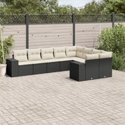 9 pcs conjunto de sofás p/ jardim c/ almofadões vime PE preto