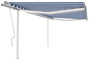 Toldo retrátil manual com luzes LED 4x3 m azul e branco