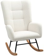 HOMCOM Poltrona de Balanço em Tecido de Lã Bouclée com Pés de Madeira Maciça de Hévea para Quarto Sala Creme | Aosom Portugal