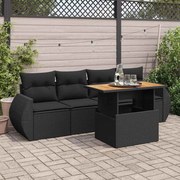 vidaXL 5 pcs conjunto sofás de jardim com almofadões vime PE preto