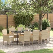 vidaXL Conjunto de Jantar de Jardim de 9 Peças com Almofadas Bege em Ratan Sintético