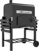 Outsunny Grelhador a carvão BBQ, Defumador, compartimento de carvão ajustável, prateleiras laterais, 124 x 66 x 112 cm, Preto | Aosom Portugal