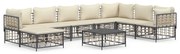 9 pcs conjunto lounge de jardim c/ almofadões vime PE antracite