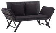 vidaXL Banco de jardim c/ almofadões 176 cm vime PE preto