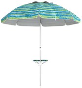 Outsunny Guarda Sol Praia Ø190x215 cm Inclinação 45 Graus Altura Ajustável Mesa Porta Copos Impermeável Design Multicolor | Aosom Portugal