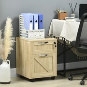 Bloco de Gavetas para Escritório com 2 Gavetas Rodas Móvel para Arquivos com Fechadura e Suporte 41x42x56 cm Madeira