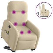 vidaXL Poltrona elevatória de massagens tecido cor creme