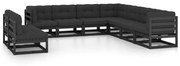 vidaXL 9pcs conjunto longue de jardim c/ almofadões pinho maciço preto