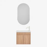 Conjunto De Móvel De Casa De Banho Suspenso Em Madeira Com Lavatório Integrado Narek Castanho Fresno & Ovalado Com Armazenamento Preto - Sklum