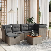 vidaXL 7 pcs conjunto sofás p/ jardim c/ almofadões vime PE cinzento