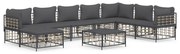 9 pcs conjunto lounge de jardim c/ almofadões vime PE antracite