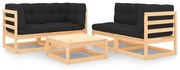 vidaXL 5 pcs conjunto lounge de jardim c/ almofadões pinho maciço