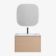 Conjunto De Móvel De Casa De Banho Suspenso 80x50 Cm Em Madeira Com Lavatório Integrado Jacob Madeira Natural & Quadrado Led - Sklum