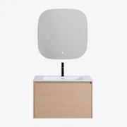 Conjunto De Móvel De Casa De Banho Suspenso Em Madeira Com Lavatório Integrado Jacob Madeira Natural & Quadrado Led E Anti-embaciamento - Sklum