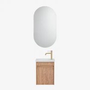 Conjunto De Móvel De Casa De Banho Suspenso Em Madeira Com Lavatório Integrado Narek Castanho Fresno & Ovalado Com Armazenamento Preto - Sklum