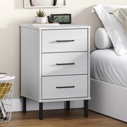 vidaXL Mesa cabeceira c/ pernas de metal OSLO pinho maciço branco