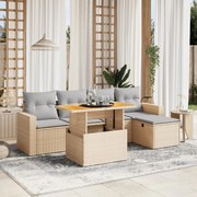 vidaXL 6 pcs conjunto de sofás p/ jardim com almofadões vime PE bege
