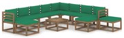 12 pcs conjunto lounge de jardim com almofadões verdes