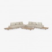 Conjunto De Jardim Com Sofá De Canto Modular De 4 Peças Com Mesa Lateral E Mesa De Centro 160x95 Cm Em Acácia Portet Gardénia Branco - Sklum