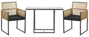 Outsunny Conjunto de 3 Peças de Jardim com 2 Cadeiras de Vime com Encosto Dobrável e Almofadas e Mesa de Vidro Natural e Preto | Aosom Portugal