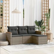 vidaXL 4 pcs conjunto sofás de jardim c/ almofadões vime PE cinzento