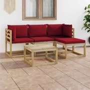 5 pcs conjunto lounge de jardim com almofadões vermelho tinto