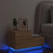 Mesa de Cabeceira Tulipa com 2 Gavetas e Luzes LED - Carvalho - Design