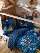 Conjunto capa de edredon + fronha de almofada para criança, tema Jungle night azul escuro liso com motivo