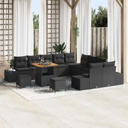 vidaXL Conjunto de Sofás de Jardim com 13 Peças, Almofadas Pretas, Rattan e Poliéster.