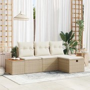 vidaXL Conjunto de Sofá de Jardim de 4 Peças com Almofadas Bege em Rattan Poliéster