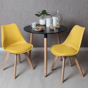 Conjunto Mesa Tower Redonda 80 cm Preta e Pack 2 Cadeiras Synk Pro - Amarelo