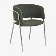 Cadeira De Jantar Estofada Nalon Cinza Cromado & Bouclé Verde Exército & Bouclé - Sklum