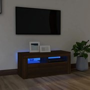 Móvel de TV com luzes LED 90x35x40 cm carvalho castanho