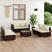 vidaXL 7 pcs conjunto lounge jardim c/ almofadões vime PE castanho