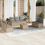 8 pcs conjunto de sofás p/ jardim com almofadões vime PE bege