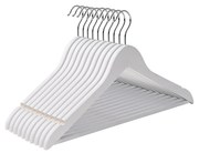 Cabides de madeira SONGMICS, conjunto de 10, cabides para casacos, cabides para roupas, com entalhes nos ombros, barra antiderrapante para calças, gancho giratório 360°, para ternos, camisas, casacos, branco CRW03W10