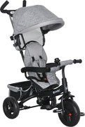 HOMCOM Triciclo Evolutivo Bebés +12 Meses 2 em 1 Toldo Dobrável Guiador Ajustável Cinto Segurança Cesto Grande 95x50x106 cm Cinza | Aosom Portugal