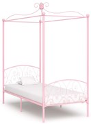 vidaXL Estrutura de cama com dossel 100x200 cm metal cor-de-rosa