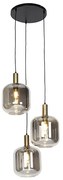 Candeeiro de suspensão de design preto com ouro com vidro fumê 3 luzes - Zuzanna Design