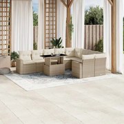 vidaXL 10 pcs conjunto de sofás p/ jardim com almofadões vime PE bege
