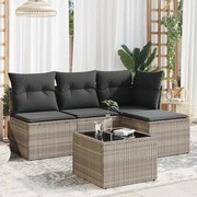 vidaXL 5 pcs conj. sofás jardim c/ almofadões vime PE cinzento-claro