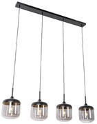 Candeeiro de suspensão design preto com dourado e vidro fumê 4-luzes - Kyan
